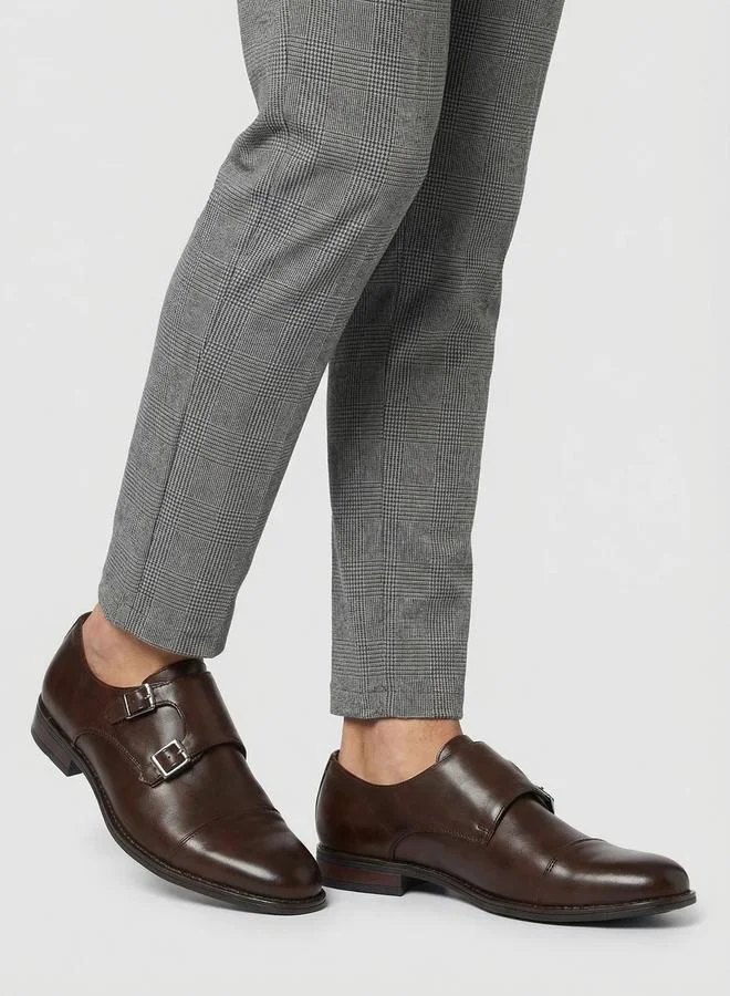 Styli brown Brown Leather Double Monk Strap Shoes for Men | Best Price UAE